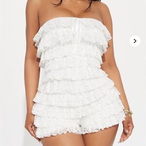 Fashion Nova White Lace Ruffle Romper